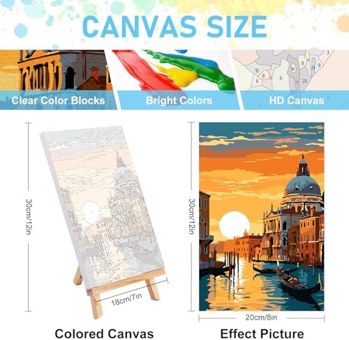 4 Pack Framed Paint by Numbers Kit for Adults with Wooden Easel, 8x12 Inch - Image 3