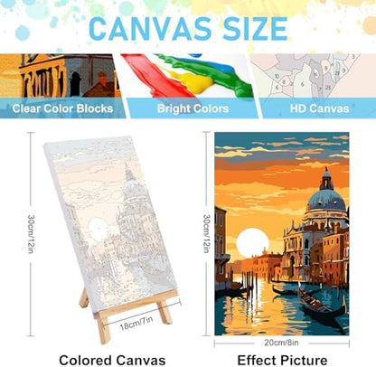 4 Pack Framed Paint by Numbers Kit for Adults with Wooden Easel, 8x12 Inch - Image 3