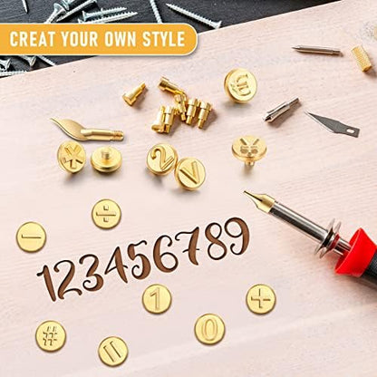 Honoson 28 Pieces Wood Burning Number Tips Stamps Kit Tool, Numbers and Symbol Copper Mold Carving Set for DIY Embossing Carve Crafts Wooden Burning Stencil Kits Hobby Woodworking Tools - Image 5