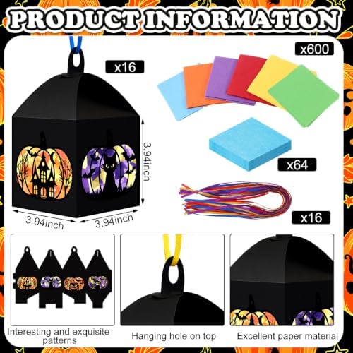 Maitys 16 Sets Halloween Paper Lantern Suncatcher Craft Kits for Adults - Image 3