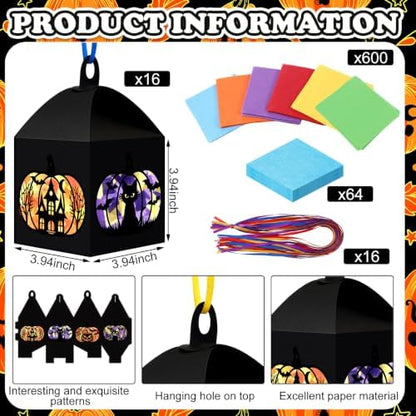 Maitys 16 Sets Halloween Paper Lantern Suncatcher Craft Kits for Adults - Image 3