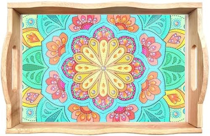 EWJRNSF Diamond Art Kits for Adults Wooden Serving Trays with Handles, 5D Diamond Painting Big Gem Arts and Craft Gifts Trays Decor Gift Home Decor 7.8x11.8 Inches Mandala F by EWJRNSFDiamondPainting
