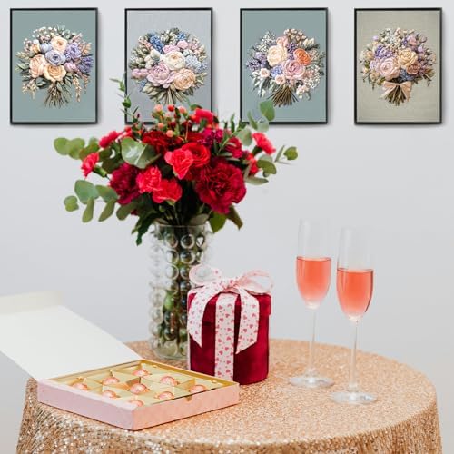 FONNUY Bouquet Flowers Embroidery Kit for Beginners, Pre-Stamped Pattern Kits for Adults with Hoop, Easy to Follow Color Thread Needlework, 8'' Hoop (Captivating Allure) - Image 6