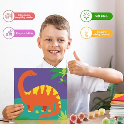 goldentime 6 Pack 8x8inch Paint by Numbers Kit for Kids, Predrawn Canvas for Painting with Unicorn, Butterfly & More, Includes 18 Acrylic Paints, 6 Brushes & Easels, Easy Art Supplies for Kids 4-8-12 - Image 4