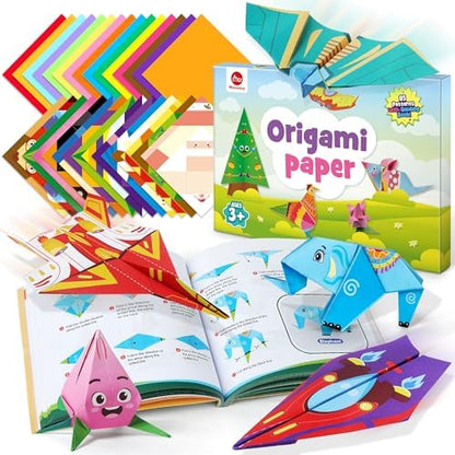 Mocoosy 320 Sheets Origami Kit for Kids Ages 5-8 9-12, Folding Paper Set with Origami Book & Paper Airplane, DIY Art Craft Project for Boys Girls, Travel Game Airplane Car Road Trip Activity Toy Gift by Mocoosy