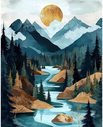 Mountain Paint by Numbers Kit for Adults Beginner Landscape Oil Painting Kit Adult Paint by Number Kits on Canvas Sunset DIY Painting for Beginners Art by Numbers for Gifts Home Wall Decor 16x20 Inch by Unknown