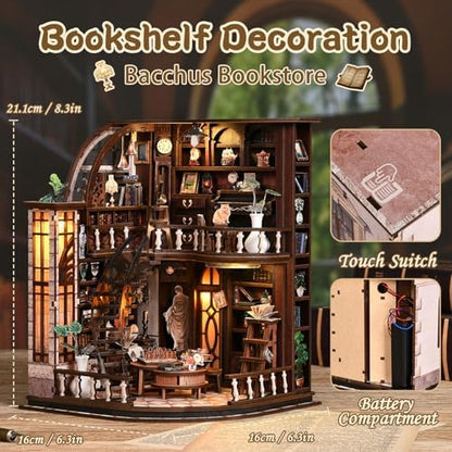 Book Nook Kit, Bacchus Bookstore DIY Miniature House Kit, 339Pcs - Image 4