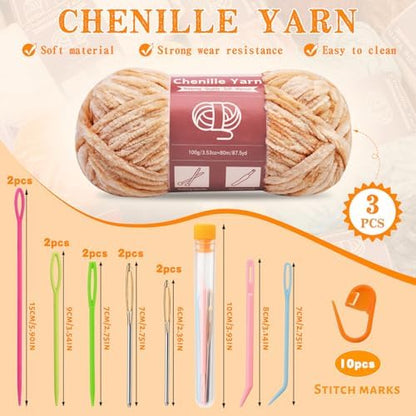 LUNARM Chenille Yarn 3 Pack 3.5oz Chunky Blanket Velvet Yarn 263 Yard - Image 2