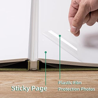 Large Photo Album Scrapbook – Holds 4x6, 8x10 Pictures – Self-Adhesive Pages for Baby, Wedding, Travel & Family Memories | Includes Metallic Pen & Scraper/Matcha Large DIY Memory Book for Gifts - Image 5