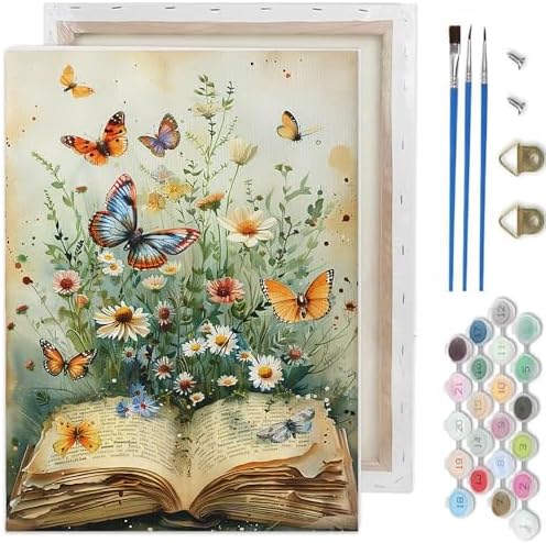 TCDZMYGS Book Paint by Numbers Kit for Adults Beginner,Daisy Butterfly Adult Paint by Number Kits on Canvas with Frame,DIY Acrylic Oil Painting by Numbers Kits for Home Wall Decor 10x12 inch by TCDZMYGS