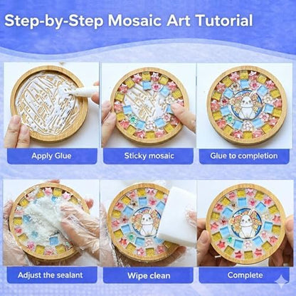 GHAHILI 3 Sets DIY Mosaic Kits for Adults Women Glass Mosaic Tiles for Crafts with Wooden Coasters Mosaic Art Kits Craft Mixed Color Handmade Making Kit Set Decorations for Home Gifts - Image 5