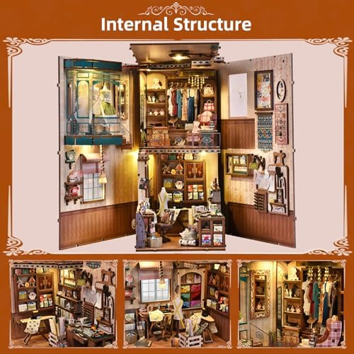 fifijoy Book Nook Kit - Sewing Room DIY Miniature House Dollhouse Kit for Adults and Teens, Booknook Tiny House Bookshelf Decor 3D Wooden Puzzle, Gifts for Family and Friends - Image 3