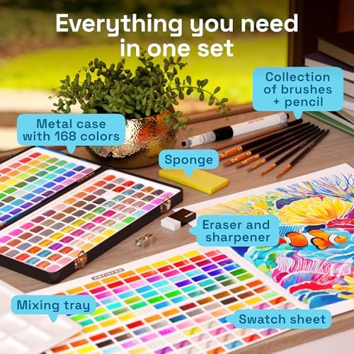 ARTISTRO Watercolor Paint Set with Palette & Brush Pens - 168 Colors - Image 2