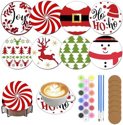 8 Pack Christmas Paint by Numbers Kits Coasters with Holder Cork Pads by Unknown