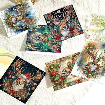 jinglinhh 6pcs Christmas Elk Aurora Diamond Art Painting Greeting Cards with Envelopes, DIY Card Making Kits for Adults, Diamond Art Postcards Christmas Cards Craft Gifts - Image 6