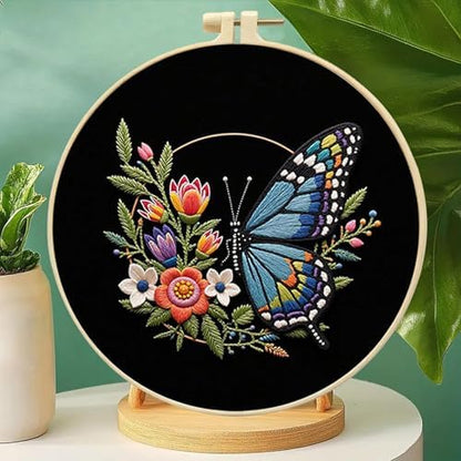 FRANDEK Flower Blue Butterfly Stamped Embroidery Kit with Hoop for Adults - Image 7