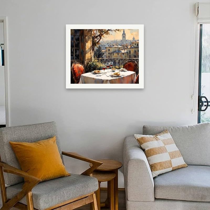 City Balcony Paint by Numbers Kit for Adults - DIY Wine and Food Scene Over Rooftops Painting on Canvas 16x20 Inches, Acrylic Paint Set, Suitable for Beginners, Art for Home Decoration/Gifts - Image 4