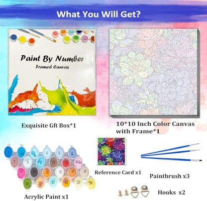 JUJUHOOD Succulent Plant Framed Paint by Numbers Kit for Adults Beginner & Kids Ages 8-12,Easy Paint by Number Without Easel, Acylic Paint by Numbers for Gift Home Wall Decor (10x10Inch) - Image 3