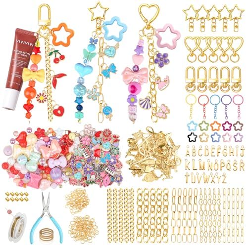 Ecoofor 364 Pcs Keychain Making Kit for Kids & Adults – Includes 20 Keychain Clips, 25 Extender Chains, 136 Charms, Beading Accessories, Jewelry Pliers – DIY Bag Charms & Jewelry Craft Kit Supplies by Ecoofor