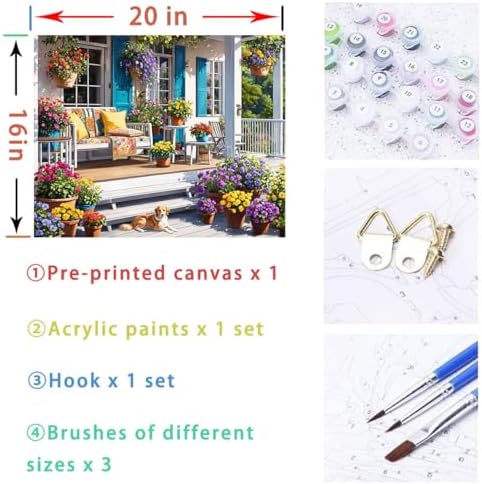 Flower House Paint By Numbers Kit For Adults Garden Adult Paint By Number Kits On Canvas Yard Art Oil Painting Kit For Beginners Adults' Paint-By-Number Kits For Gift Home Wall Decor 16x20 Inch - Image 5