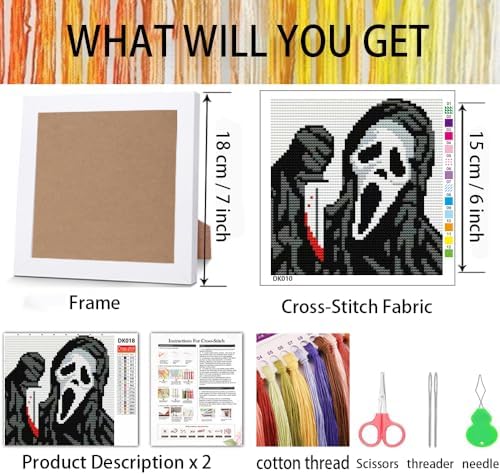 Tiwabb Horror Stamped Cross Stitch Kits for Adults Beginners with Frame - Image 3
