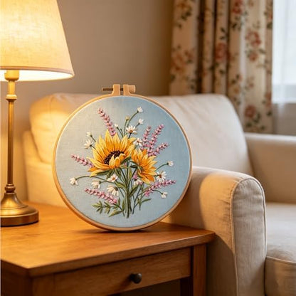 Silentsea Embroidery Kit – Sunny Sunflowers with Delicate Purple and White Floral Accents, Perfect for Beginners and Craft Lovers - Image 7