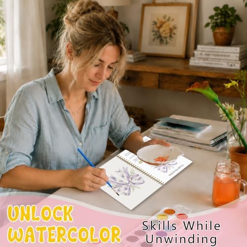 Floral Bow Watercolor Book, Easy Painting Workbook with Palette and Brush - Image 5