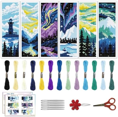 ACRNIGHEET 6PCS Cross Stitch Bookmark Kits for Beginners Stamped Pattern by ACRNIGHEET