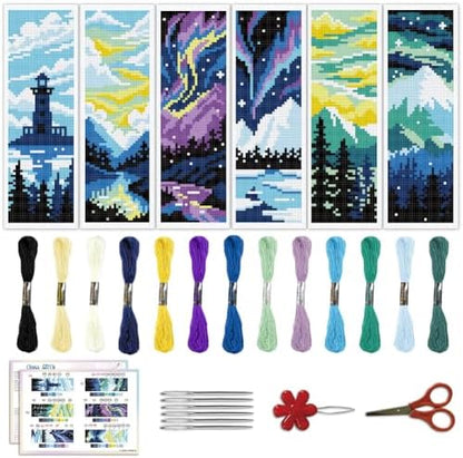 ACRNIGHEET 6PCS Cross Stitch Bookmark Kits for Beginners Stamped Pattern by ACRNIGHEET