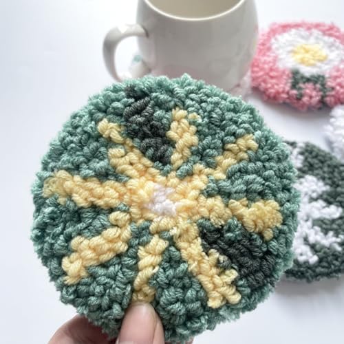 Avtytsda 6PCS Punch Needle Coaster Kit,Easy Punch Needle DIY Embroidery Set with Tools, Yarns, Hoop, Instructions Easy for Beginners, Kids, Adults, Handmade Gift and Decoration (Flower) - Image 7