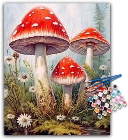 Paint by Numbers Kit for Adults, Mushroom DIY Acrylic Canvas Painting Set by Offito