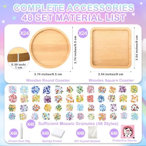 Reallnaive 48 Sets Mosaic Coaster Kit with Glass Tiles,Sparkle Style - Image 2