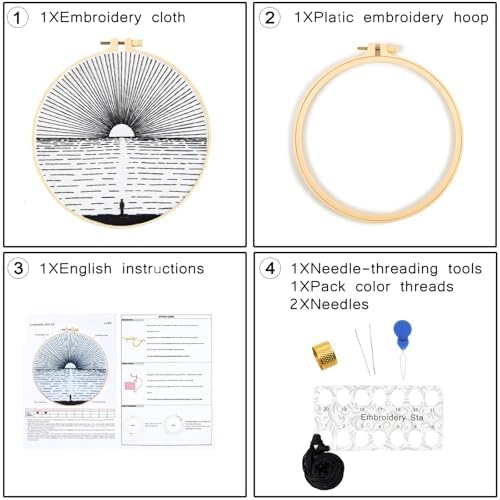 Crafmanoe Hand Embroidery Kits for Beginners Adults, Ocean Sunrise Embroidery Starter Kits, Counted Cross Stitch Kits for Beginners Adults Hobbies Sets for Women, Embroidery Hoops, Fabric and Thread - Image 3