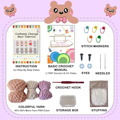 LoopMap Amigurumi Crochet Kit for Beginners with Removable Dress & Video Tutorials, DIY Bear Making Kit Includes Premium Yarn & Tools, Creative Gift for Adults Teens (Purple) - Image 2