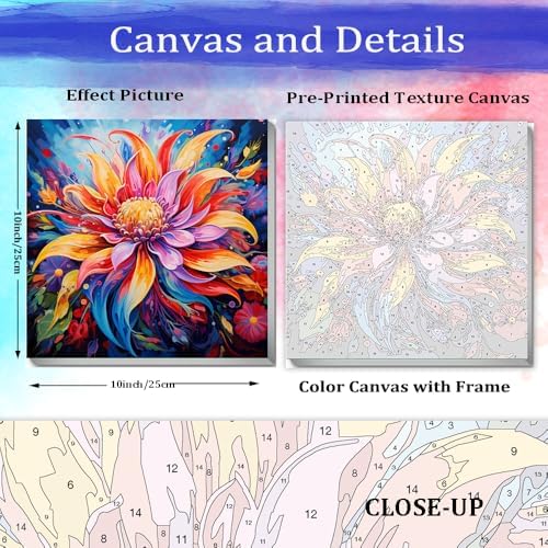 JUJUHOOD Abstract Flower Framed Paint by Numbers Kit for Adults Beginner & Kids Ages 8-12, Watercolor Paint by Number Without Easel, Acylic Paint by Numbers for Gift Home Wall Decor (10x10Inch) - Image 3