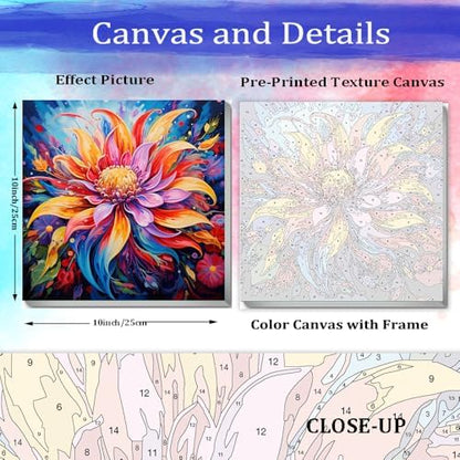 JUJUHOOD Abstract Flower Framed Paint by Numbers Kit for Adults Beginner & Kids Ages 8-12, Watercolor Paint by Number Without Easel, Acylic Paint by Numbers for Gift Home Wall Decor (10x10Inch) - Image 3