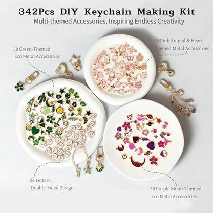 Kupor 342Pcs DIY Keychain Making Kit – 25 Keychains, Storage Box & Instruction,Great for Crafting Bag Charms, Keychain Charms Ideal for Craft Lovers (Eco-Friendly Materials) & Gift Shoppers - Image 2