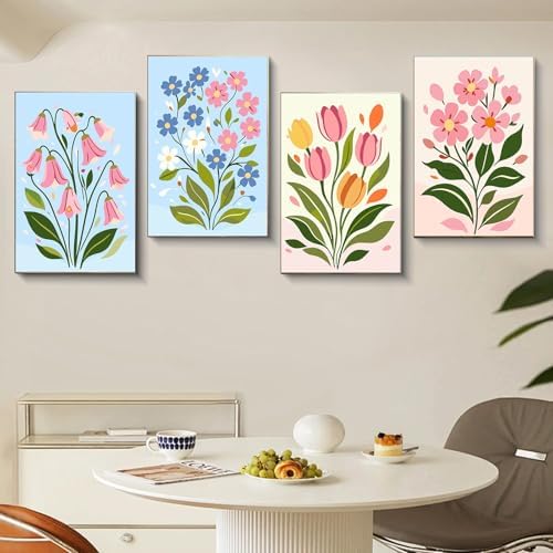 Gemozaic 4 Pack Paint by Numbers Kit for Adults with Frame, Easy Flowers - Image 3