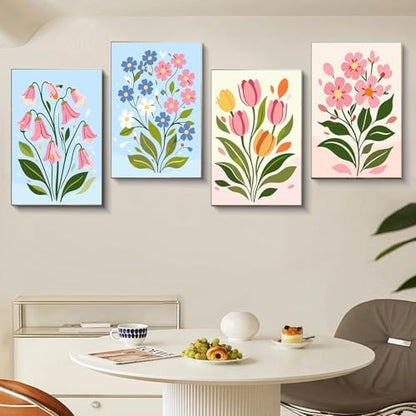 Gemozaic 4 Pack Paint by Numbers Kit for Adults with Frame, Easy Flowers - Image 3