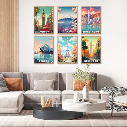 6 Pack Paint by Numbers Kit for Adults, Cityscape Canvas Painting Set - Image 2