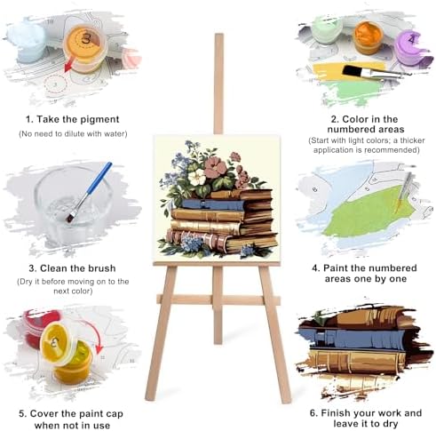 Lxmsja 4 Pack Floral Library Paint by Numbers Kit for Adults, Easy Framed Paint by Numbers for Adults Beginner, DIY Acrylic Oil Painting Craft Kits for Home Wall Decor 8x8 inch - Image 7