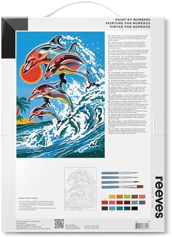 Reeves Paint by Numbers Kit for Adults – Playful Dolphins– Packed with Canvas Board, Brushes and Paint - Suitable for Beginners, Leisure and Recreational Users - Image 4