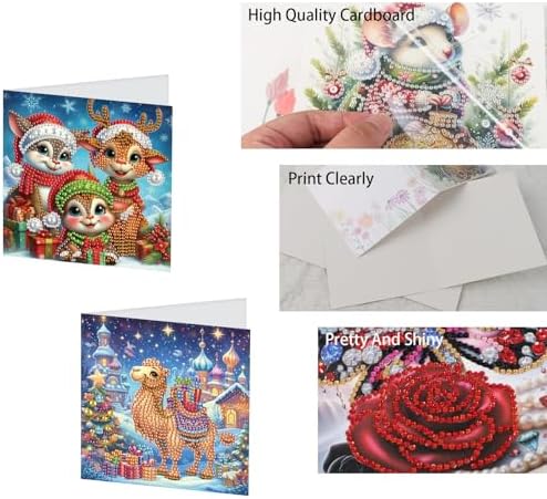 TDFERAN 8 Pack Diamond Art Kits for Adults Christmas Card Blank Cards Blank Greeting Cards Diamond Painting Note Cards with Envelopes Friendship/Anniversary Cards Thanks Cards Santa Claus Deer Owl - Image 4