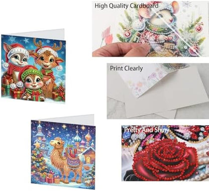 TDFERAN 8 Pack Diamond Art Kits for Adults Christmas Card Blank Cards Blank Greeting Cards Diamond Painting Note Cards with Envelopes Friendship/Anniversary Cards Thanks Cards Santa Claus Deer Owl - Image 4