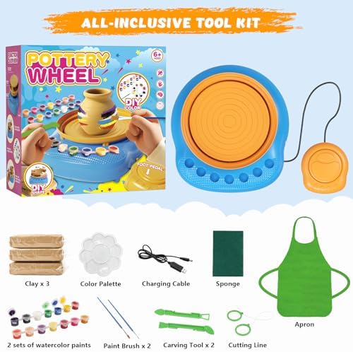 Pottery Wheel for Kids with Air Dry Clay Kit, 12 Paints & Tools, Ages 6-12 - Image 2