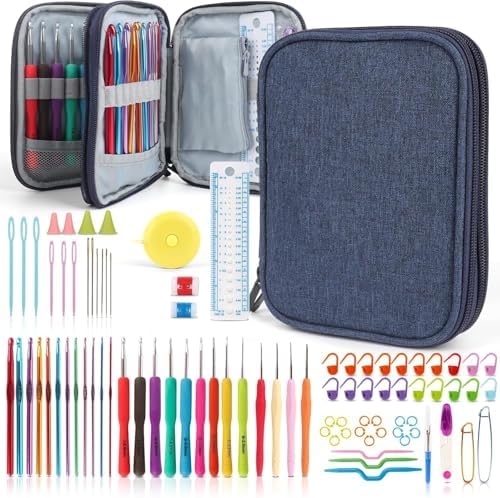 Katech 99-Piece Crochet Hooks Set, Crochet Hook Kit with Storage Case, Ergonomic Knitting Needles Weave Yarn Kits DIY Hand Knitting Craft Art Tools for Knitting Hat, Bag, Socks, Scarf and Sweaters by Katech