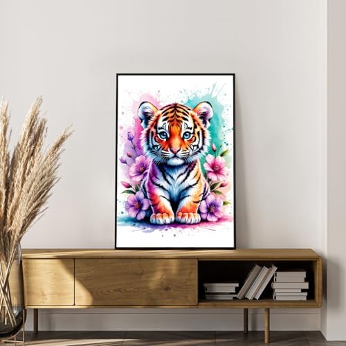 Framed Paint by Numbers Kit for Adults, Tiger & Flower Decor 8x12 Inch - Image 3