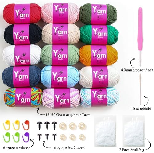 15 Pack Beginner Yarn for Crocheting Tube Crochet Yarn Multicolor - Image 2
