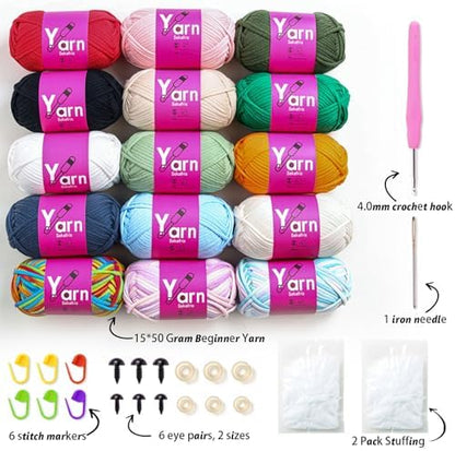 15 Pack Beginner Yarn for Crocheting Tube Crochet Yarn Multicolor - Image 2