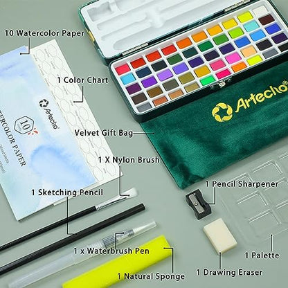 Artecho 50-Color Watercolor Paint Set, Compact Travel Tin Case - Image 3